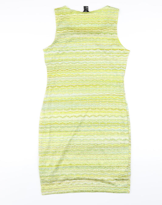 H&M Womens Green Geometric Polyester Tank Dress Size M Scoop Neck Pullover