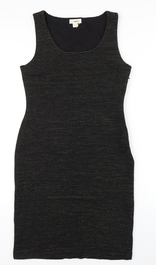 Monsoon Womens Black Striped Polyester Bodycon Size 10 Scoop Neck Zip