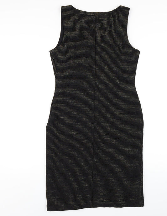 Monsoon Womens Black Striped Polyester Bodycon Size 10 Scoop Neck Zip