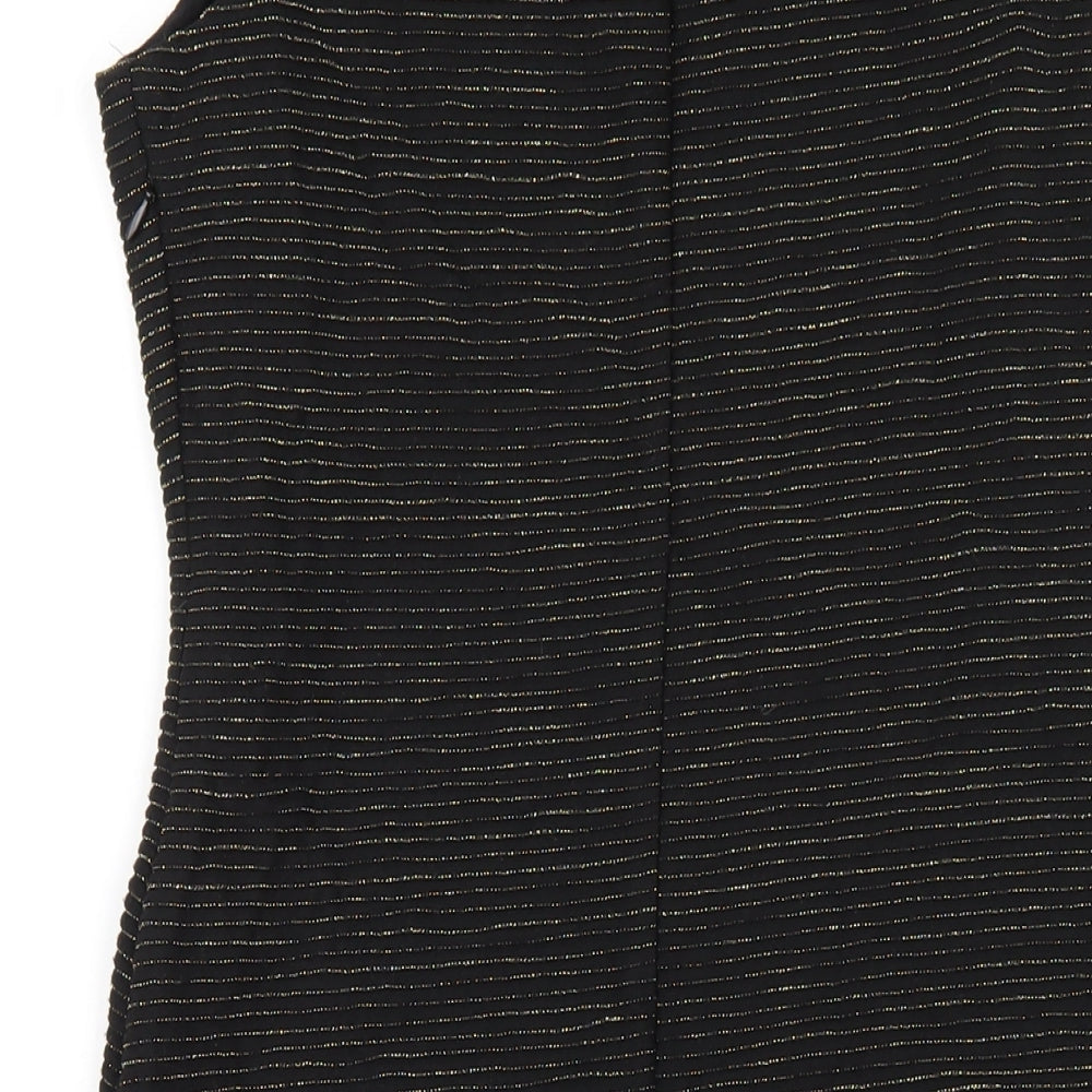 Monsoon Womens Black Striped Polyester Bodycon Size 10 Scoop Neck Zip