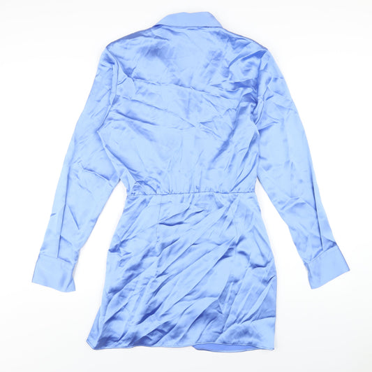 Zara Womens Blue Polyester Bodycon Size S Collared Zip