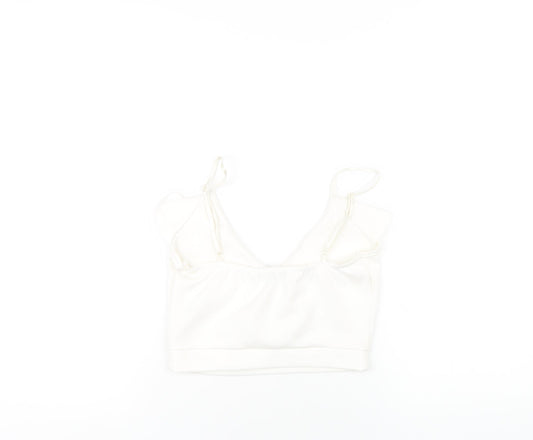 Quiz Womens White Polyester Camisole T-Shirt Size 8 V-Neck - Ruffle Neckline