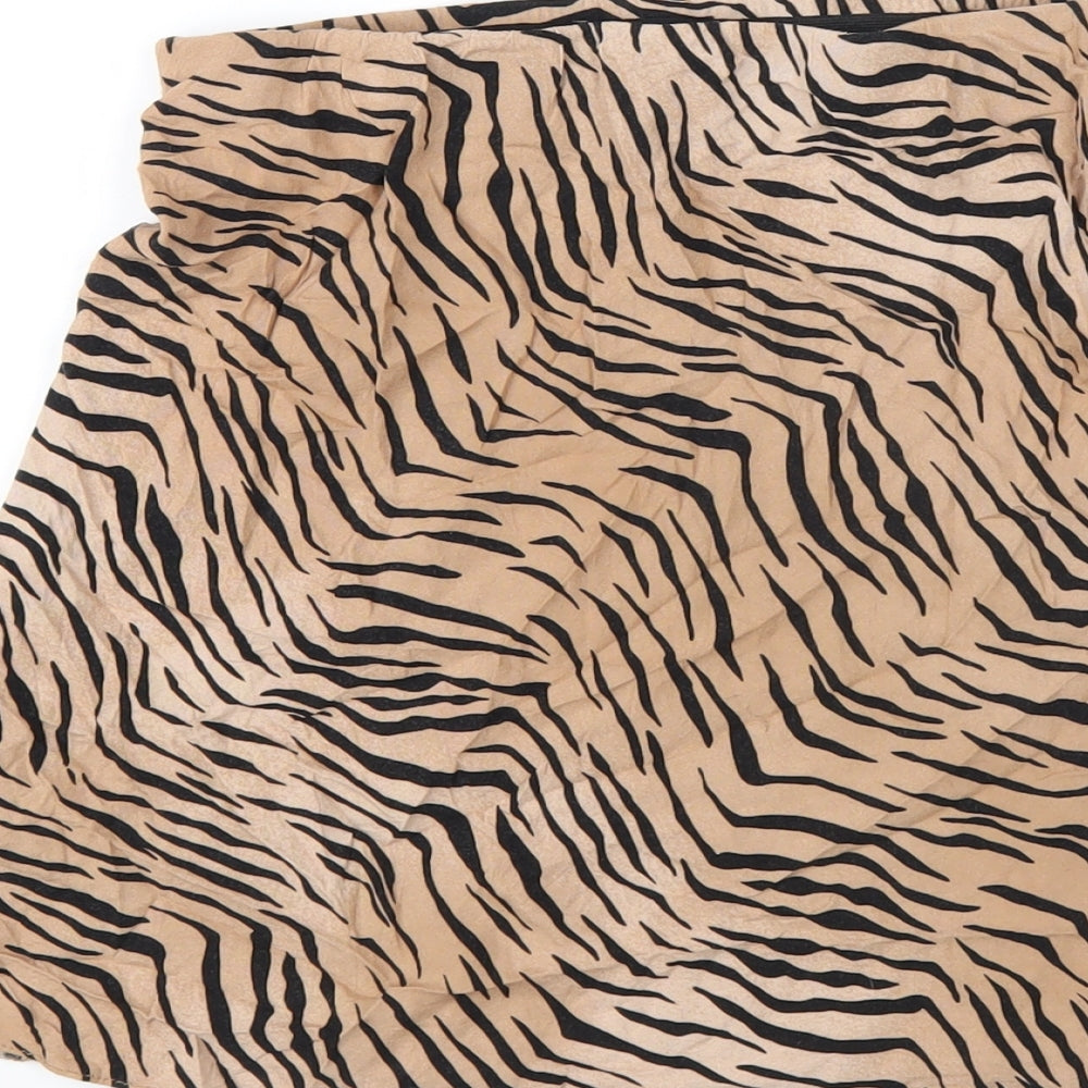 New Look Womens Brown Animal Print Viscose A-Line Skirt Size 8