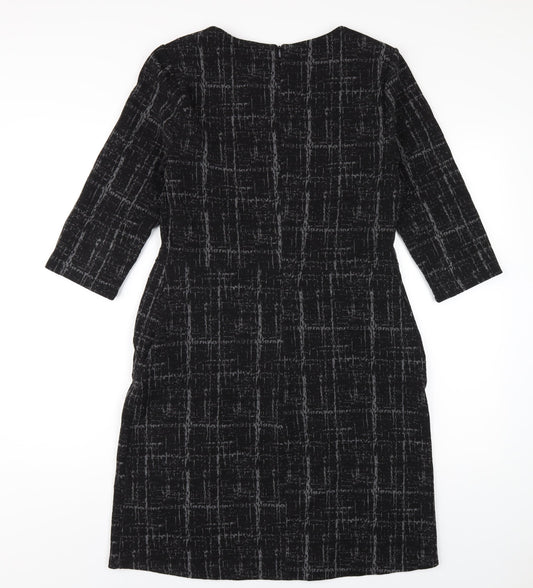 NEXT Womens Black Geometric Polyester Pencil Dress Size 12 Round Neck Zip