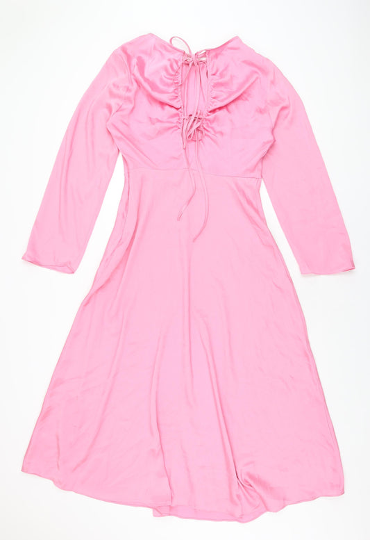 Marks and Spencer Womens Pink Polyester A-Line Size 10 Round Neck Zip