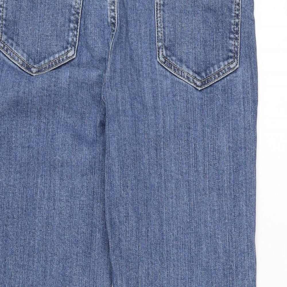 Brand and care label for ASOS women’s blue cotton skinny jeans, size UK 28, in, 30-inch leg regular zip