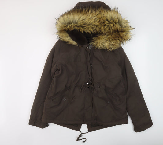 Womens UK Size M Zara Brown Parka Coat