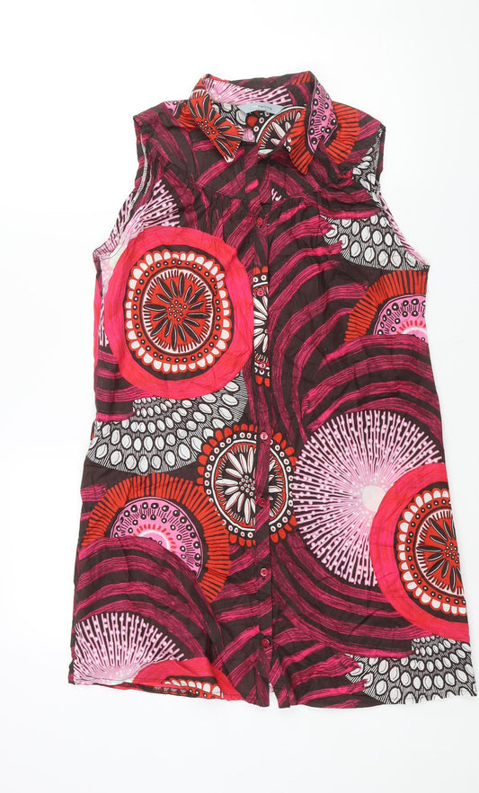 Additional front view of Red Herring women’s multicoloured geometric cotton a-line, size UK 14, collared button