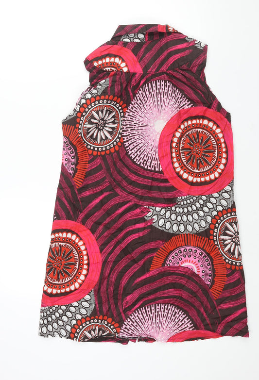 Red Herring Womens Multicoloured Geometric Cotton A-Line Size 14 Collared Button