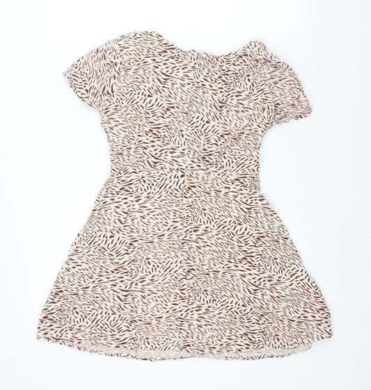 Motel Womens Brown Geometric Viscose A-Line Size XS V-Neck Zip