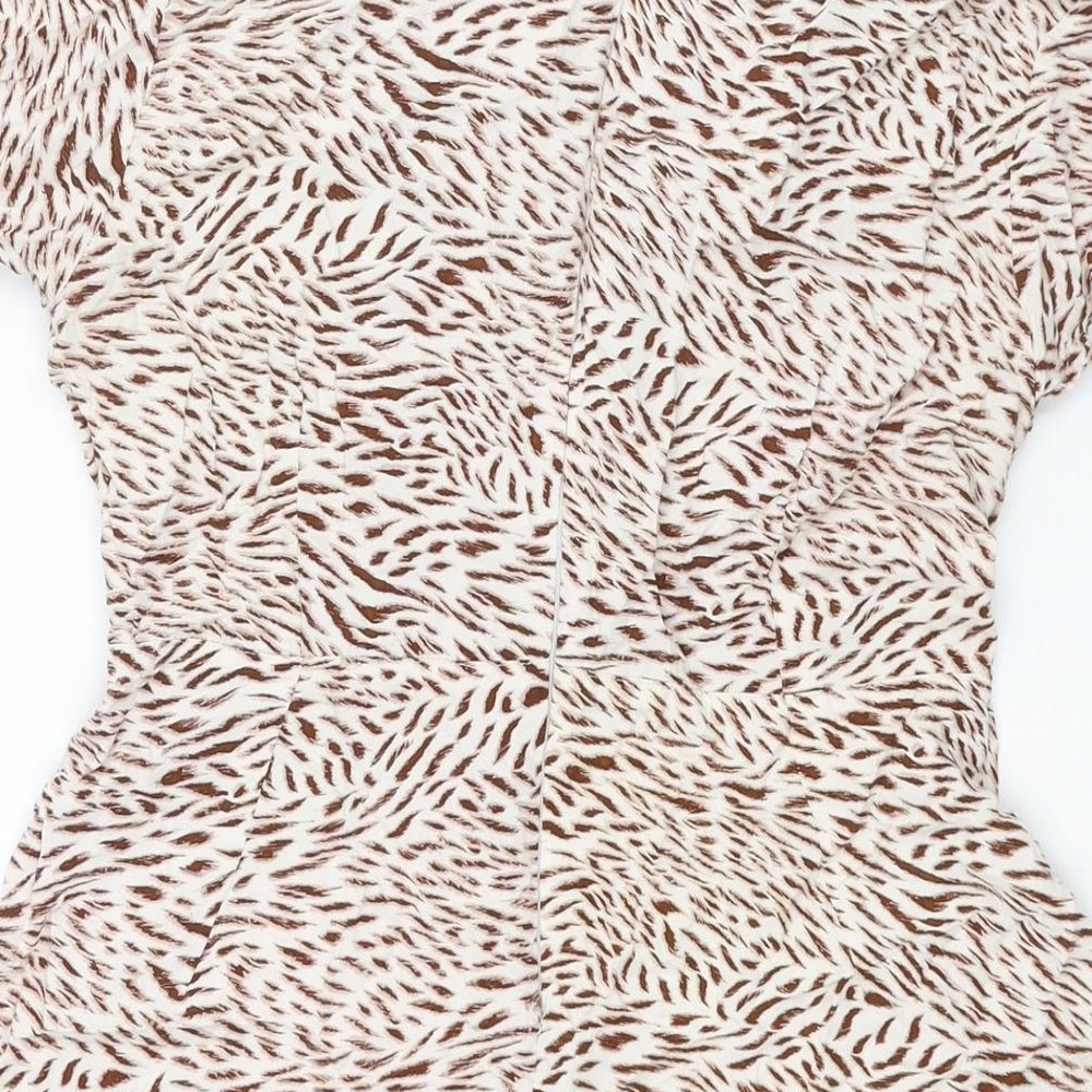 Motel Womens Brown Geometric Viscose A-Line Size XS V-Neck Zip