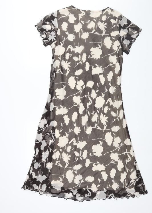 Klass Womens Black Geometric Polyester Shift Size 14 V-Neck Pullover - Frill Floral Print