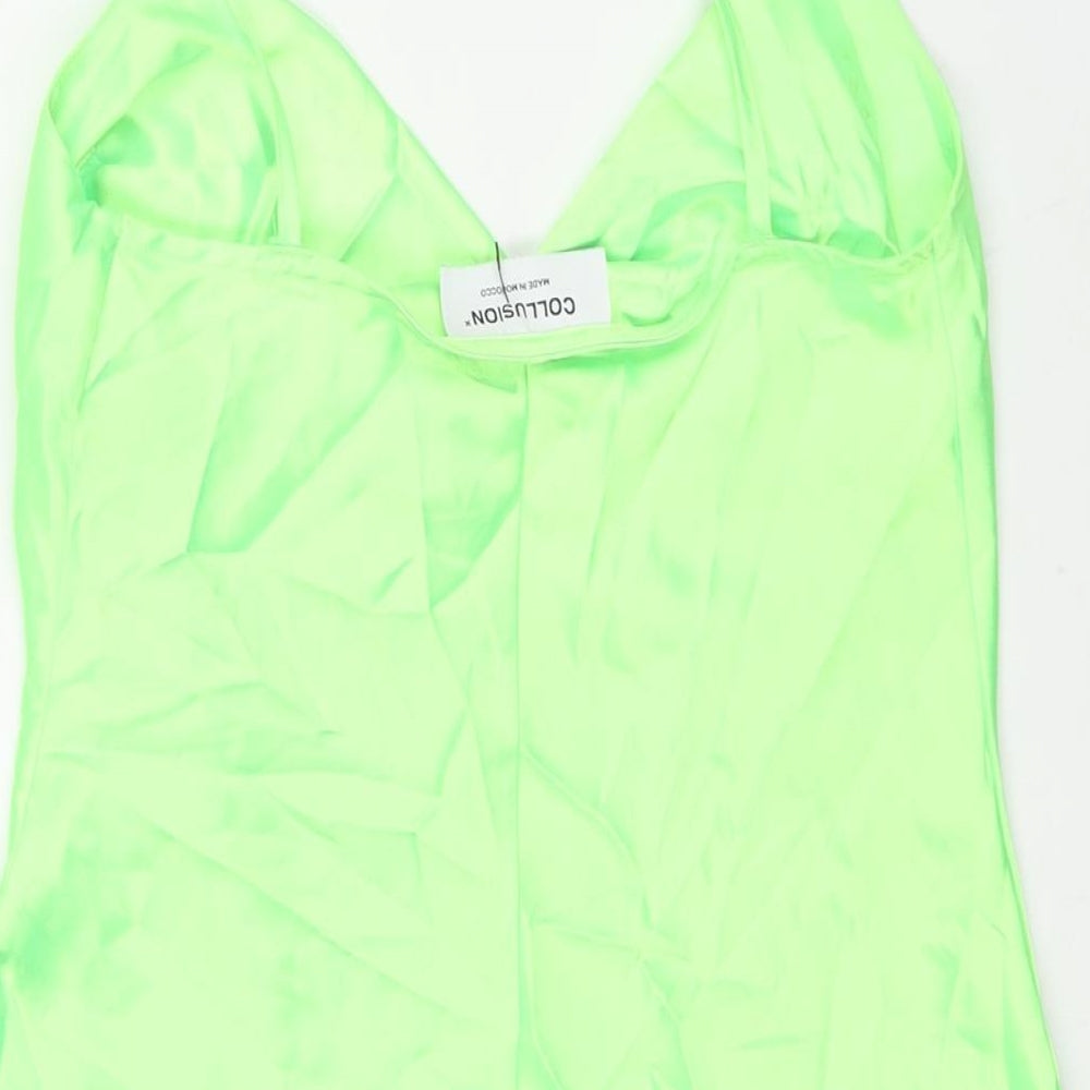 COLLUSION Womens Green Polyester Slip Dress Size 10 Cowl Neck Pullover - Bow