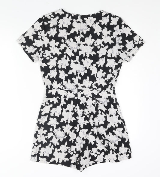 Boohoo Womens Black Floral Polyester Playsuit One-Piece Size 10 Zip