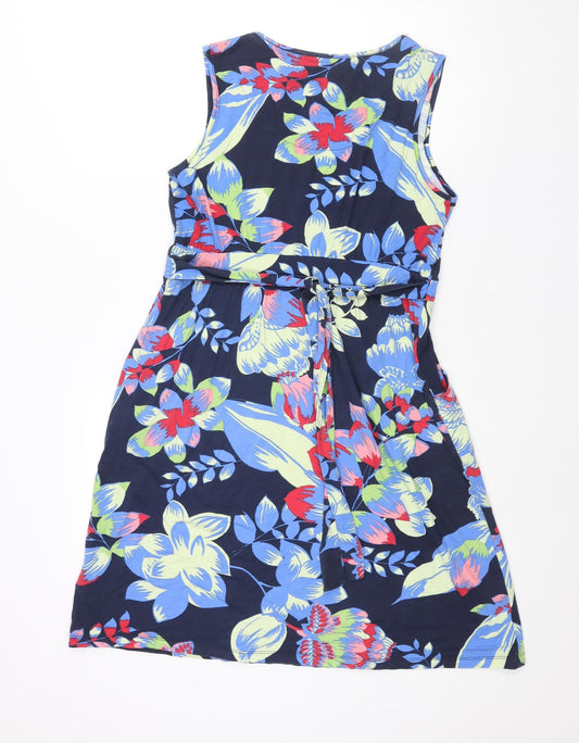 Maine Womens Blue Geometric Viscose Shift Size 14 Scoop Neck Pullover - Belted