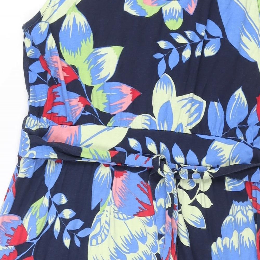 Maine Womens Blue Geometric Viscose Shift Size 14 Scoop Neck Pullover - Belted