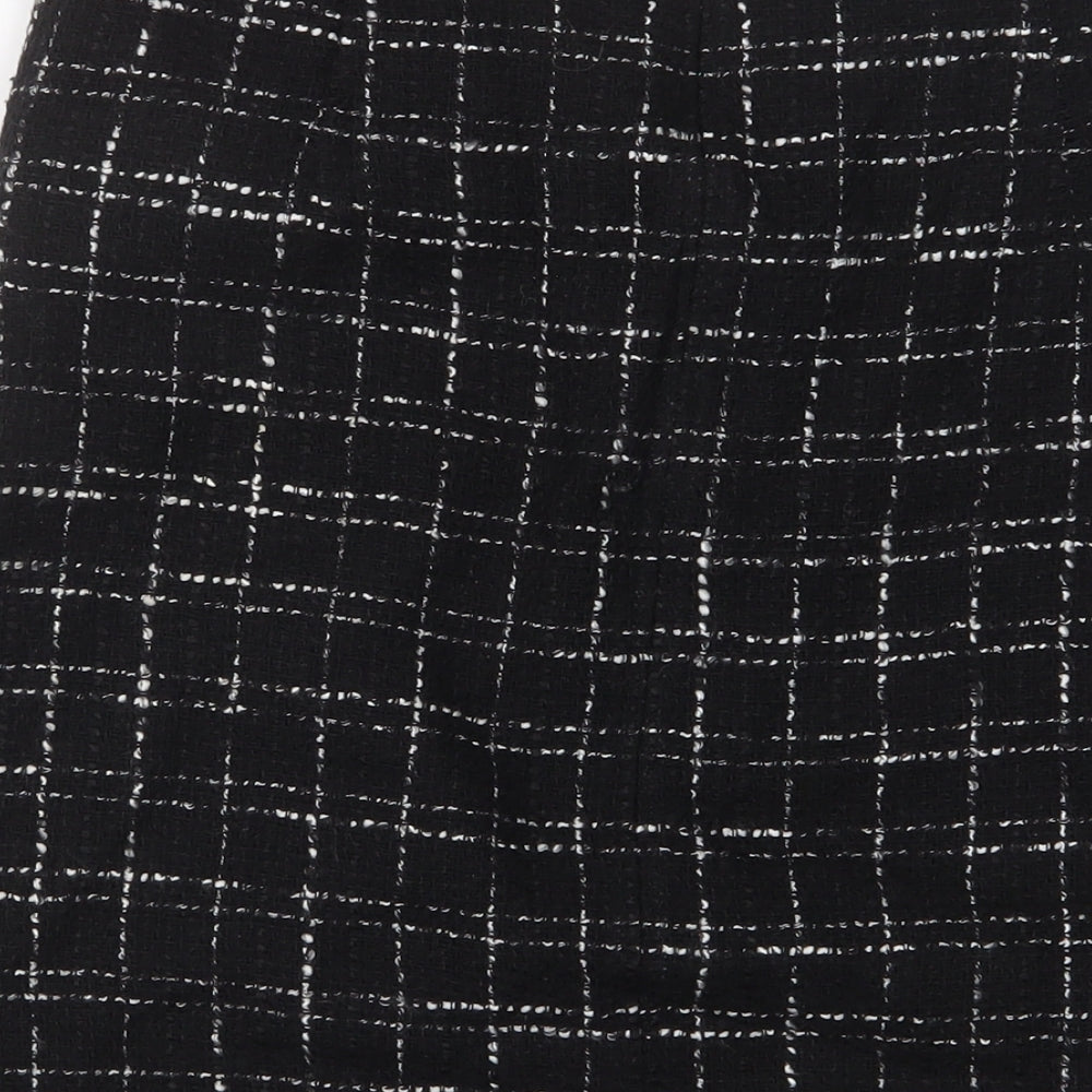 Classic Womens Black Plaid Acrylic A-Line Skirt Size 14 Zip