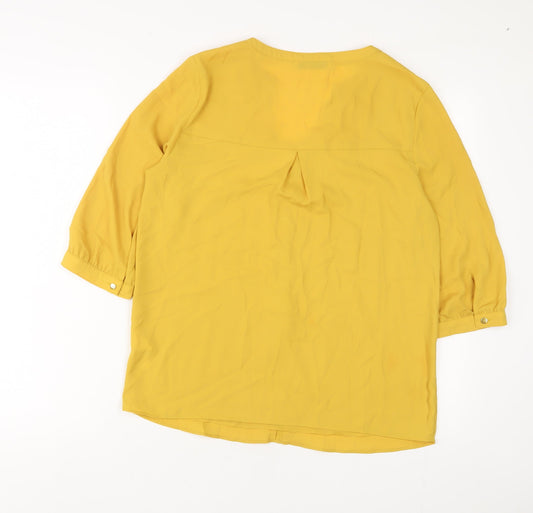 Oasis Womens Yellow Polyester Basic Blouse Size 10 V-Neck