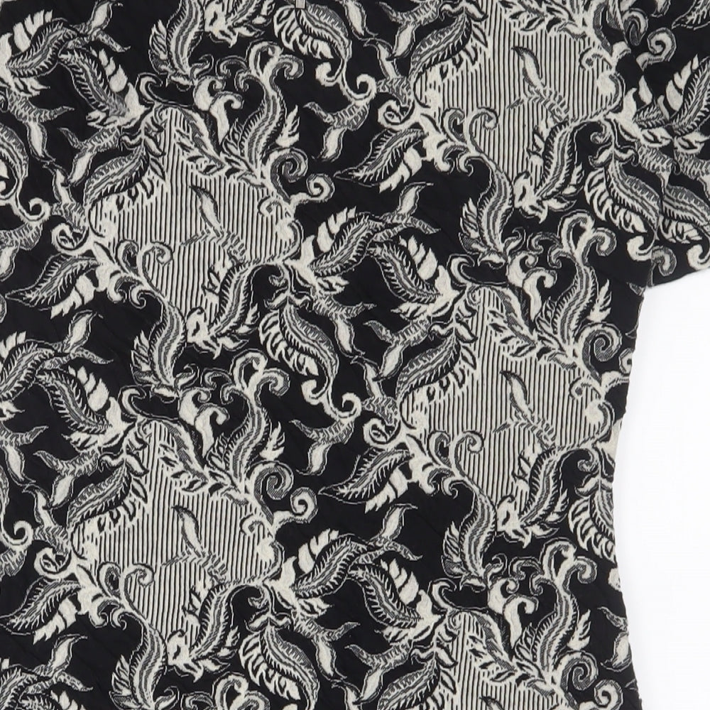 NEXT Womens Beige Geometric Polyester A-Line Size 10 Round Neck Zip