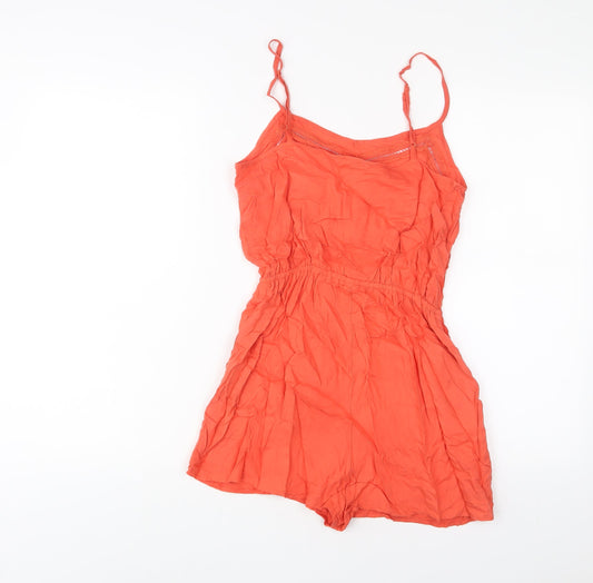 H&M Womens Orange Viscose Playsuit One-Piece Size 8 Pullover - Embroidered