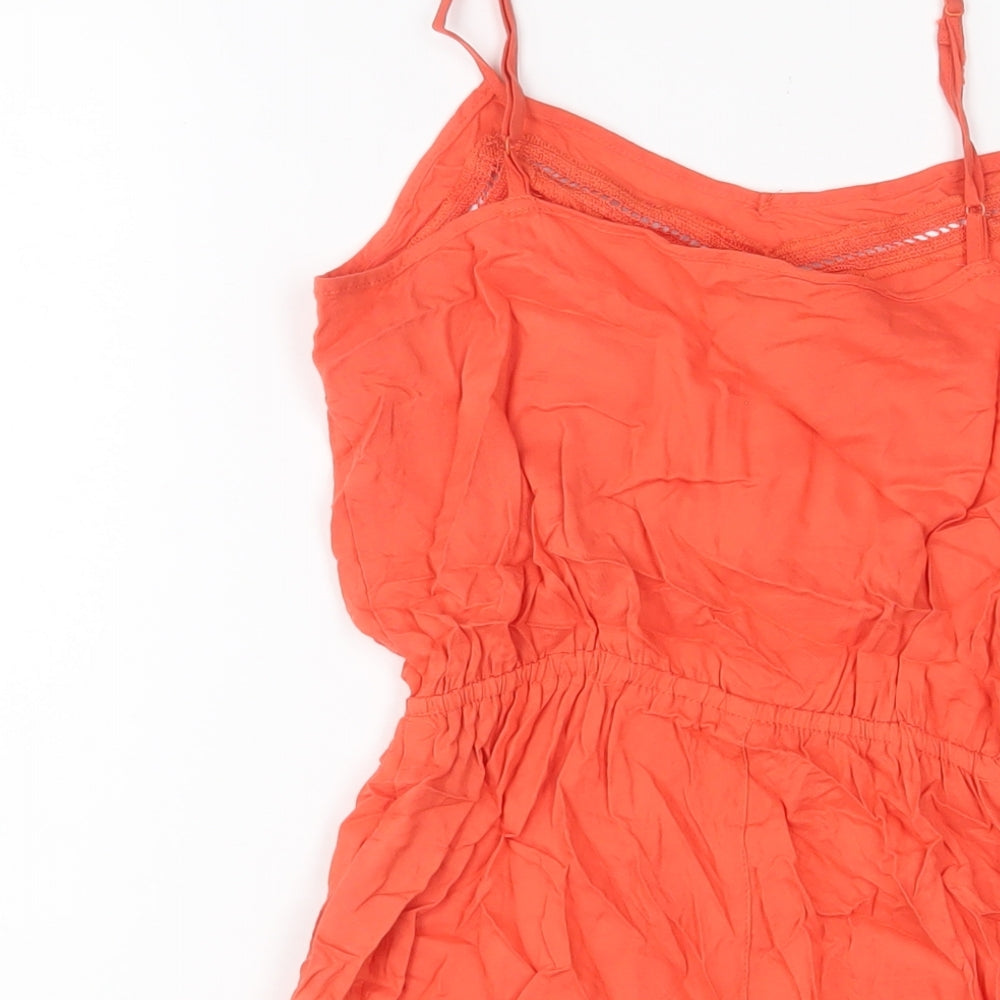 H&M Womens Orange Viscose Playsuit One-Piece Size 8 Pullover - Embroidered