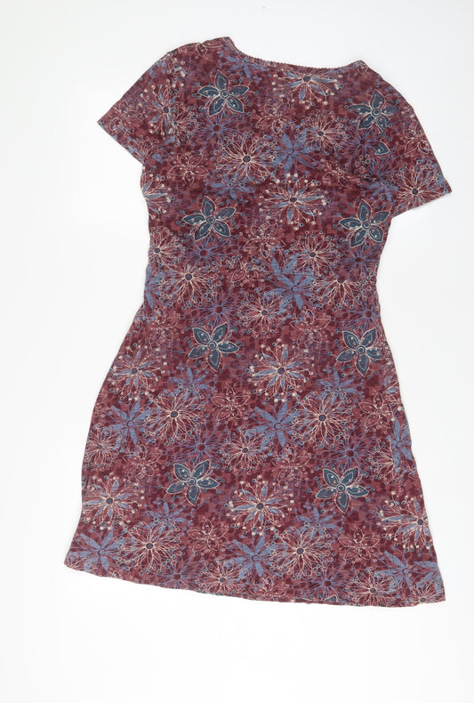 Debenhams Womens Purple Floral Cotton A-Line Size 12 Boat Neck Pullover