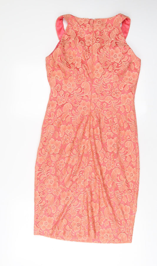 NEXT Womens Pink Nylon Sheath Size 8 Scoop Neck Zip - Pleated