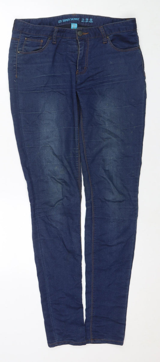 Additional front view of Denim & Co. women’s blue cotton skinny jeans, size UK 10, 32-inch leg regular zip