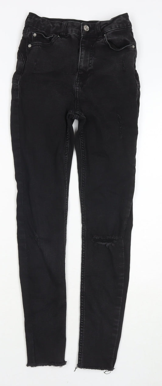 Additional front view of Denim & Co. women’s black cotton skinny jeans, size UK 8, 26-inch leg regular zip