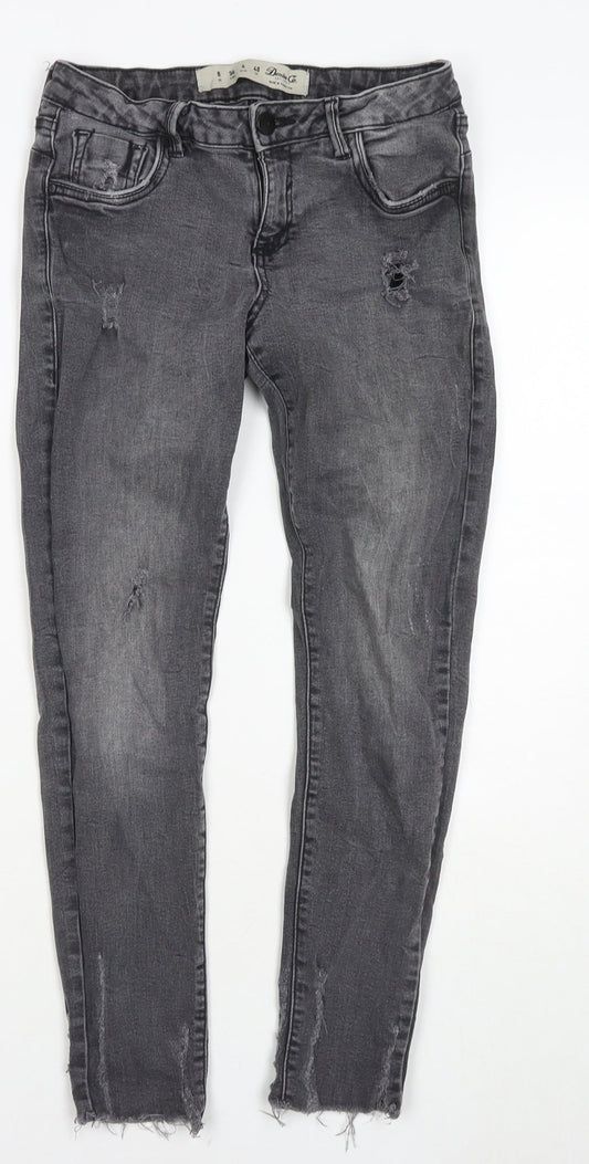 Additional front view of Denim & Co. women’s grey cotton skinny jeans, size UK 8, 24-inch leg regular zip