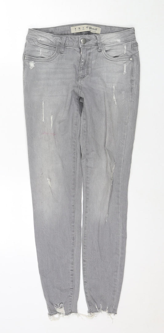 Additional front view of Denim & Co. women’s grey cotton skinny jeans, size UK 8, 27-inch leg regular zip