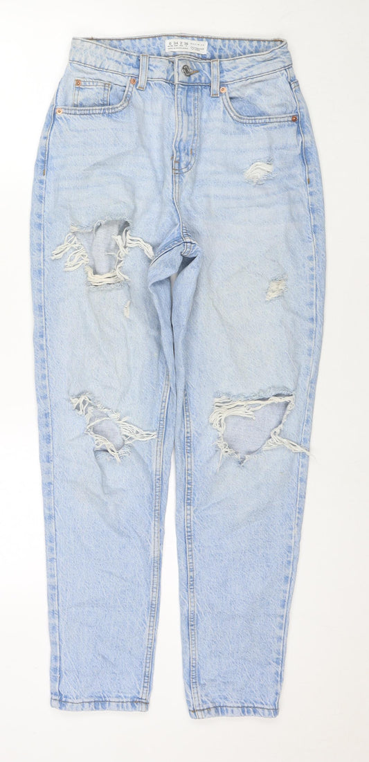 Additional front view of Denim & Co. women’s blue cotton mom jeans, size UK 6, 28-inch leg regular zip