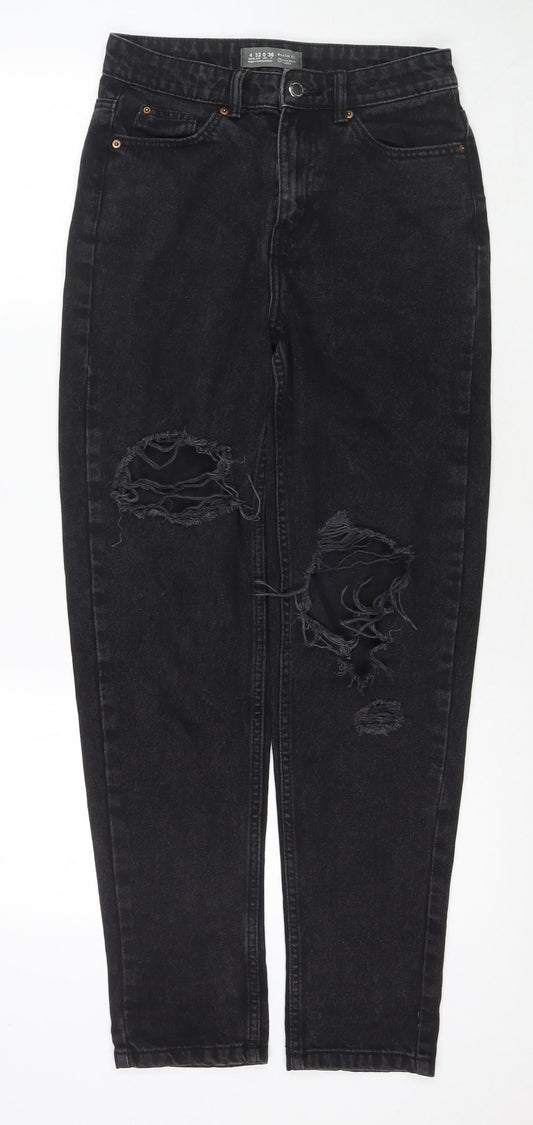 Additional front view of Denim & Co. women’s black cotton straight jeans, size UK 4, 28-inch leg regular zip