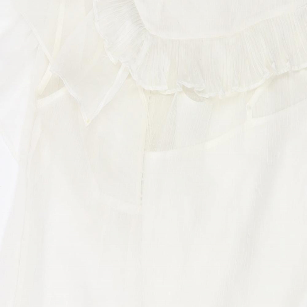 Definitions Womens Ivory Polyester Basic Button-Up Size 10 Round Neck