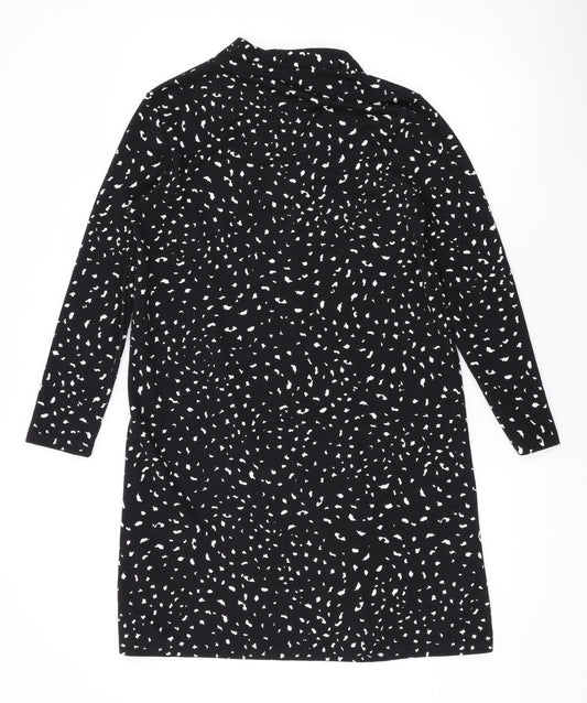 Mango Womens Black Geometric Polyester A-Line Size M V-Neck Pullover