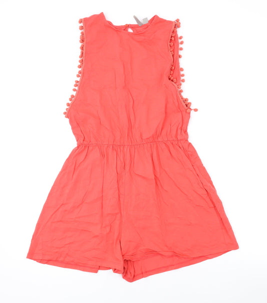 Additional front view of ASOS women’s pink cotton playsuit one-piece, size UK 10, 3-inch leg button