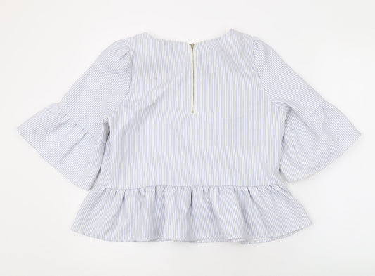 Cache Cache Womens Blue Striped Polyester Basic Blouse Size M Round Neck