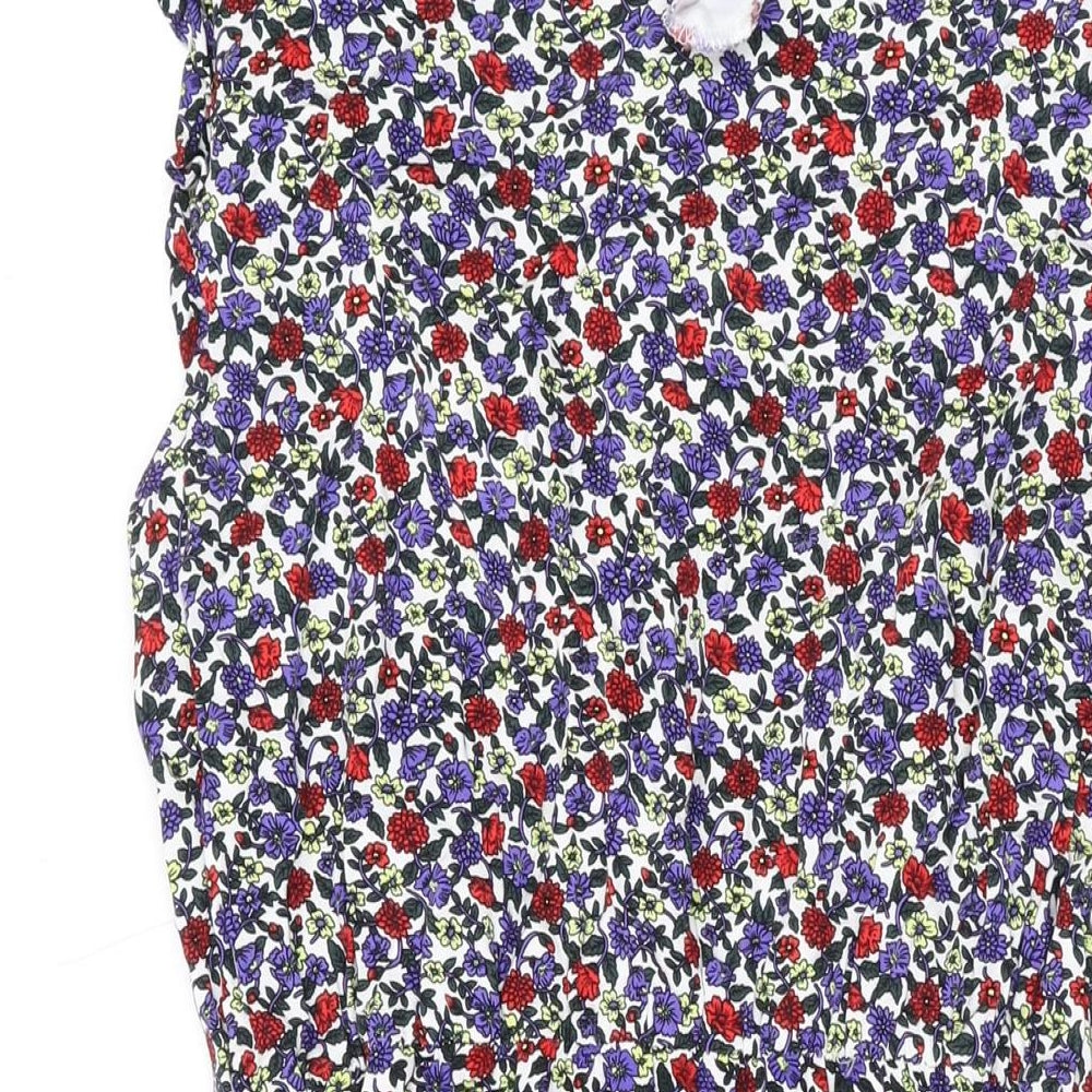 Oasis Womens Blue Floral Viscose A-Line Size 14 Round Neck Pullover