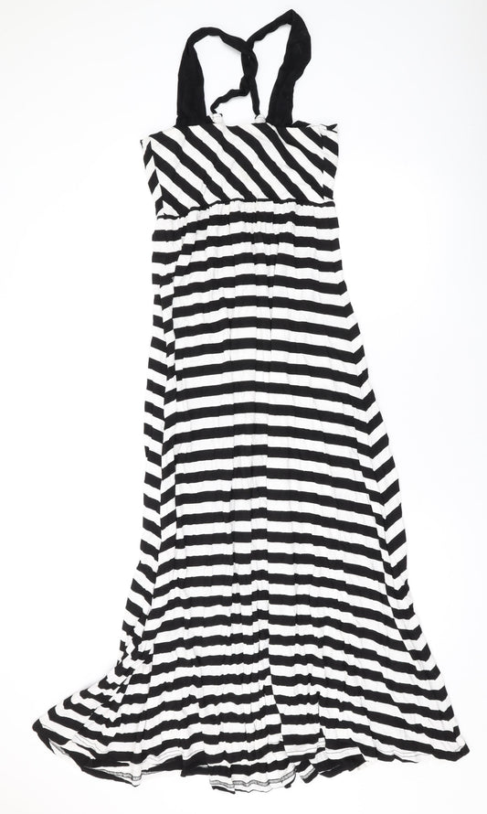 NEXT Womens Black Striped Viscose Maxi Size 10 Halter Pullover