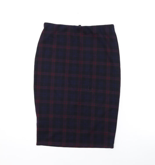 New Look Womens Blue Plaid Polyester Straight & Pencil Skirt Size 12