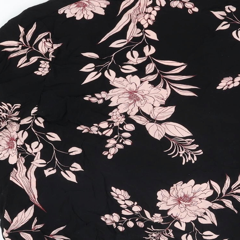 River Island Womens Black Floral Viscose Bodysuit One-Piece Size 10 Snap