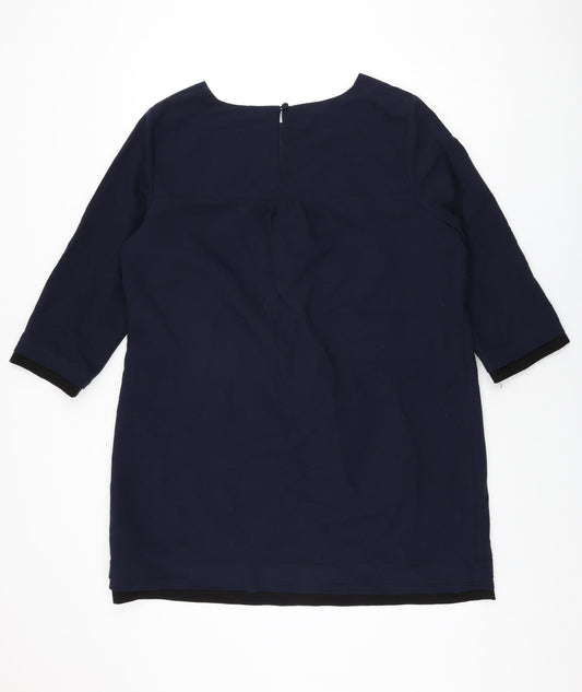 Betty Jackson Black Womens Blue Polyester Shift Size 18 Round Neck Button