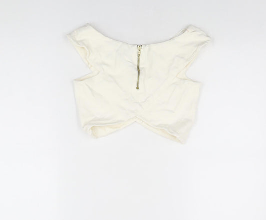 Womens UK Size 8 River Island Ivory Cropped T-Shirt