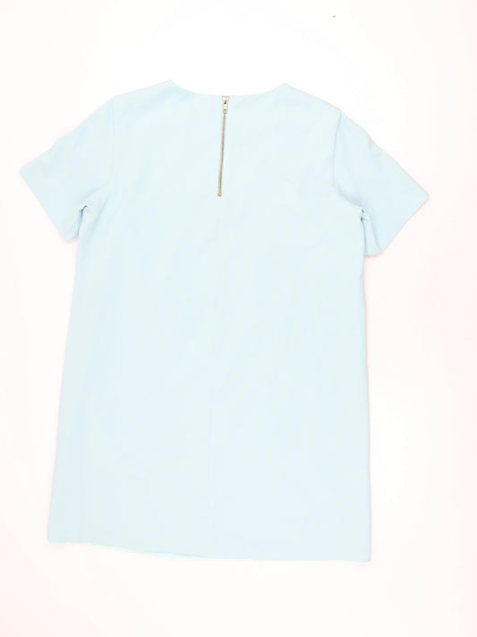 Dorothy Perkins Womens Blue Polyester Shift Size 16 Round Neck Zip