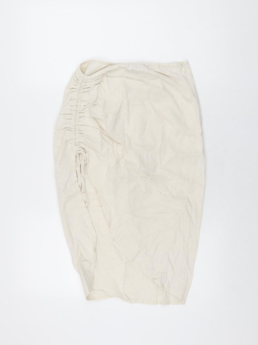 Additional front view of In the Style women’s beige polyester straight & pencil skirt, size UK 10, zip