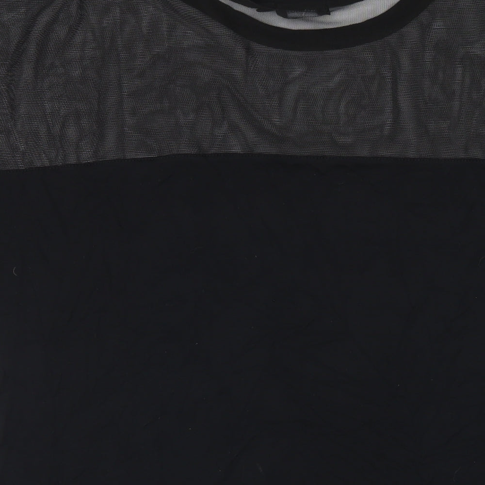PRETTYLITTLETHING Womens Black Viscose T-Shirt Dress Size 16 Round Neck Pullover - Mesh Panel