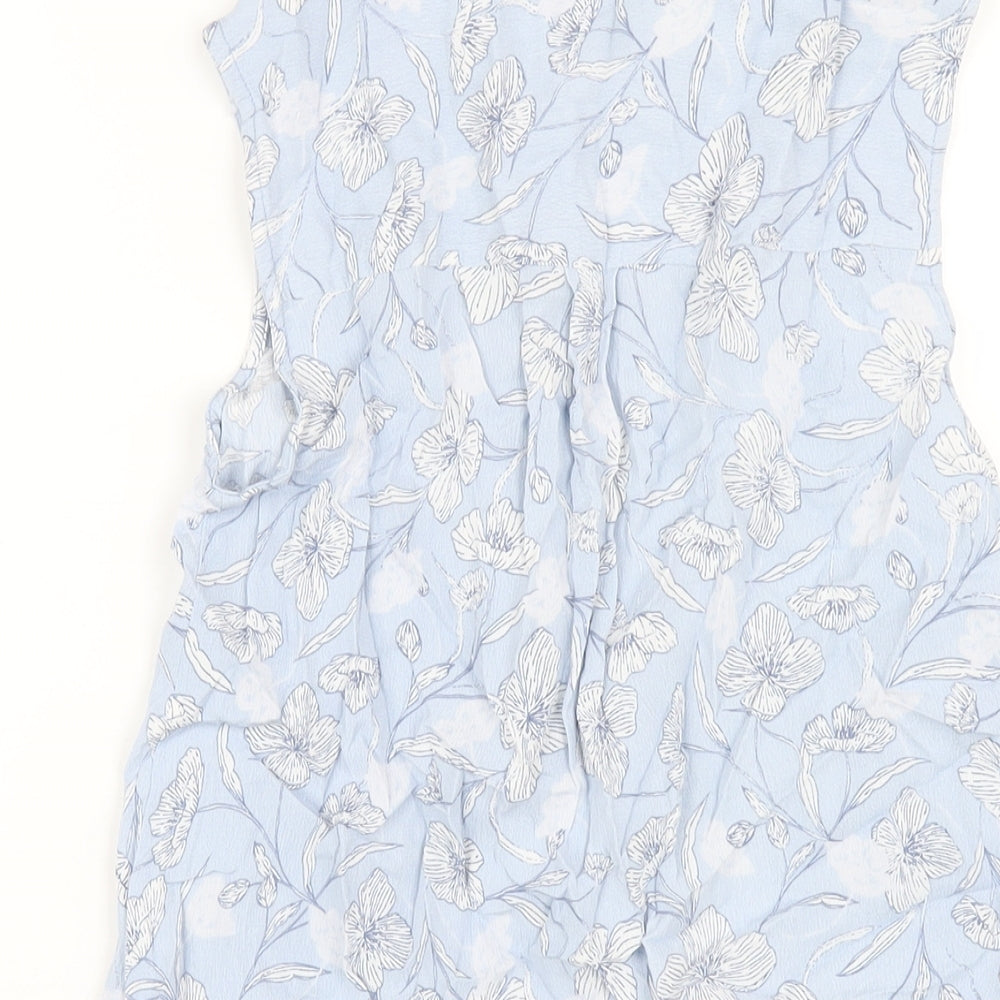 Bonmarché Womens Blue Floral Viscose Basic Button-Up Size 10 Collared