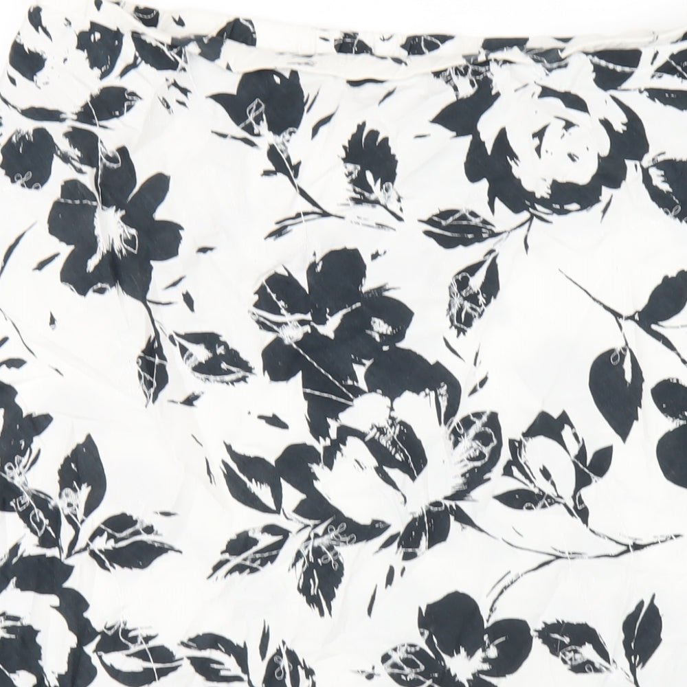 Marks and Spencer Womens White Floral Cotton A-Line Skirt Size 14