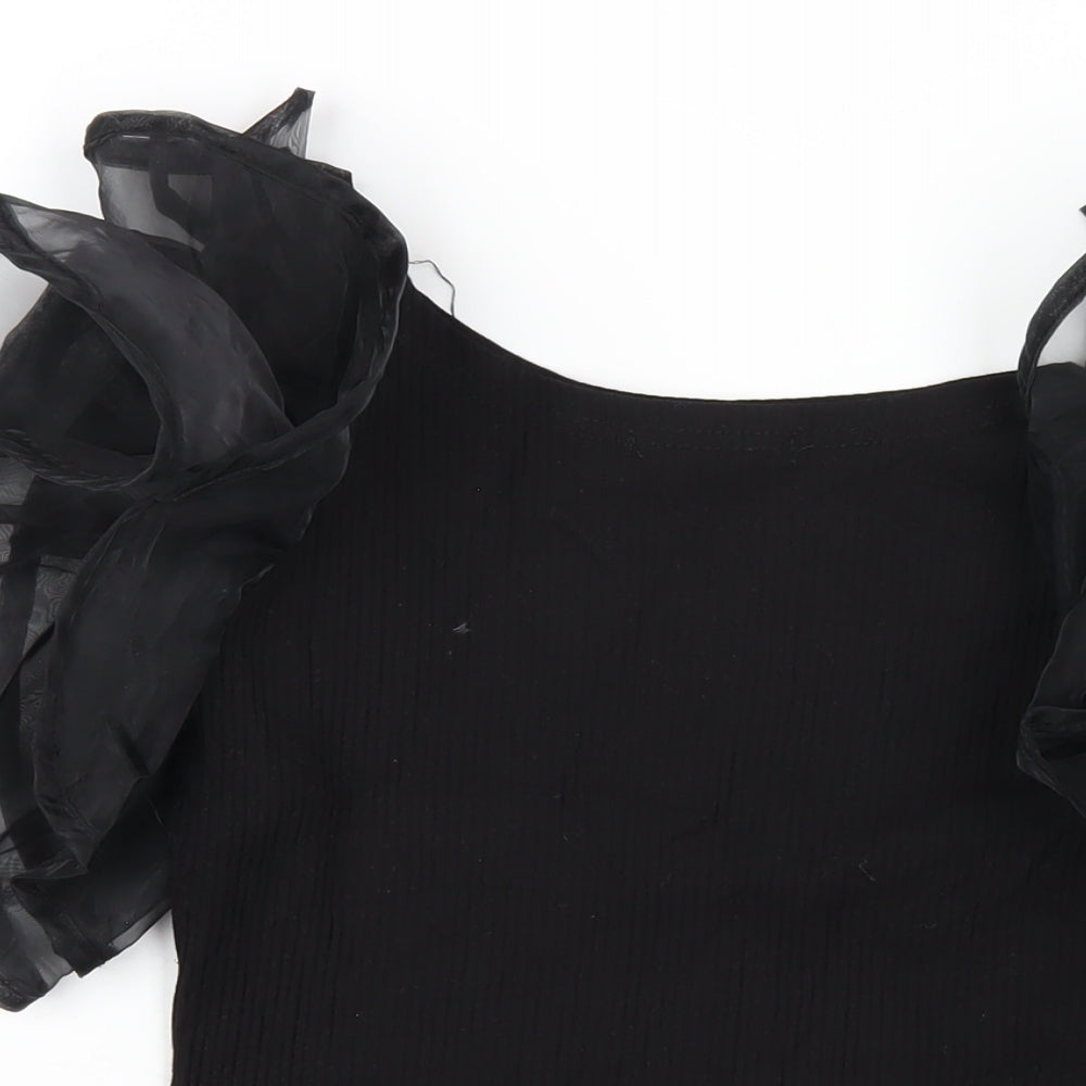 Womens UK Size M Cameo Rose Black Basic T-Shirt
