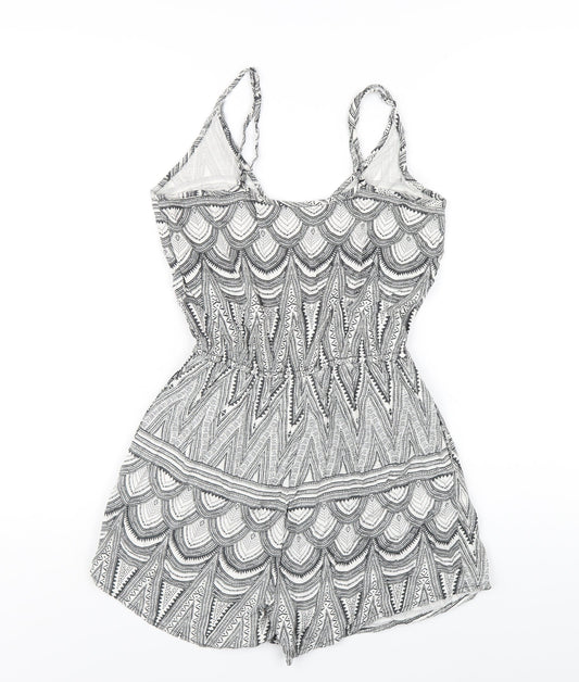 H&M Womens Black Geometric Vinyl Playsuit One-Piece Size 6 Pullover